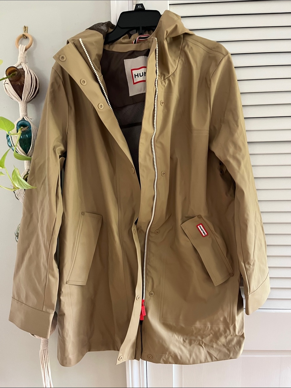 Hunter Women's Tan Waterproof Raincoat Jacket with Hood